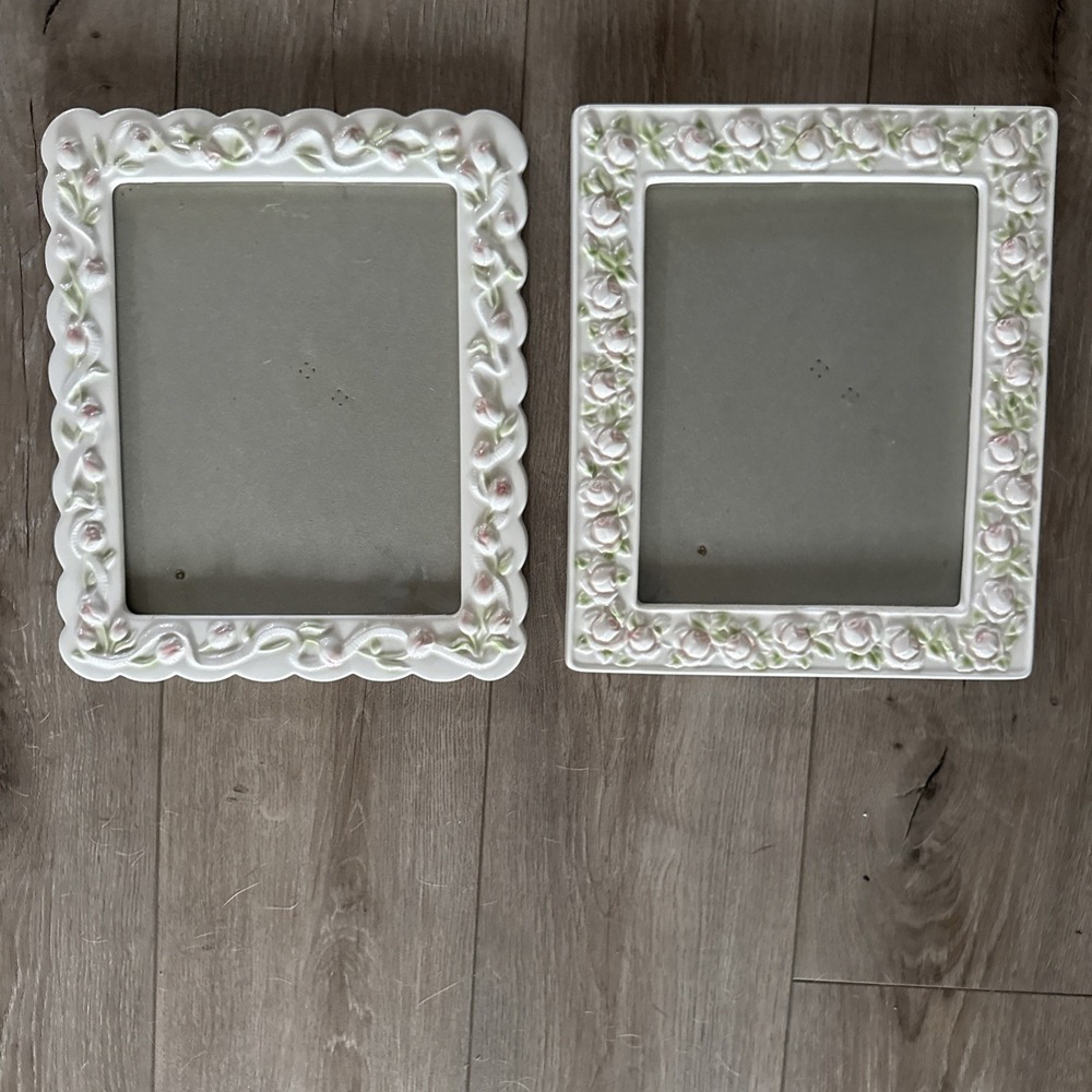 Vintage 3D Pink Roses Shabby Chic‎ Ceramic Picture Frame White Wall Plaque Large